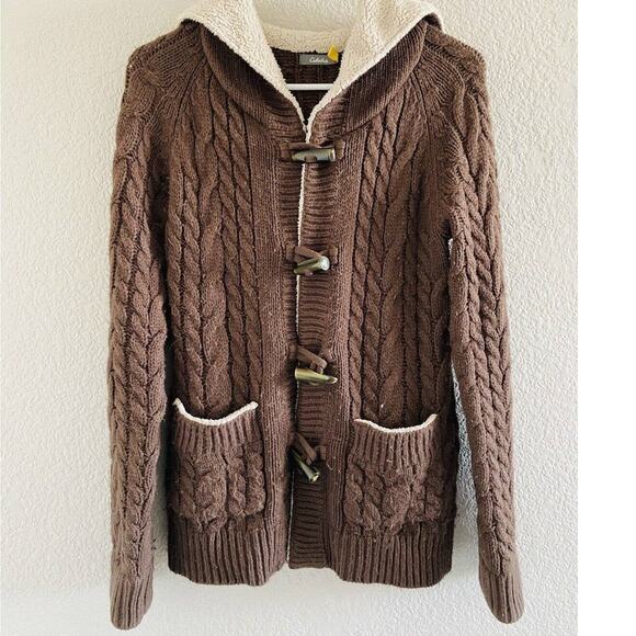 Cabela's Cable Knit Hooded Sweater Toggle Button Women's Size M Brown Soft Sherp - Picture 1 of 12